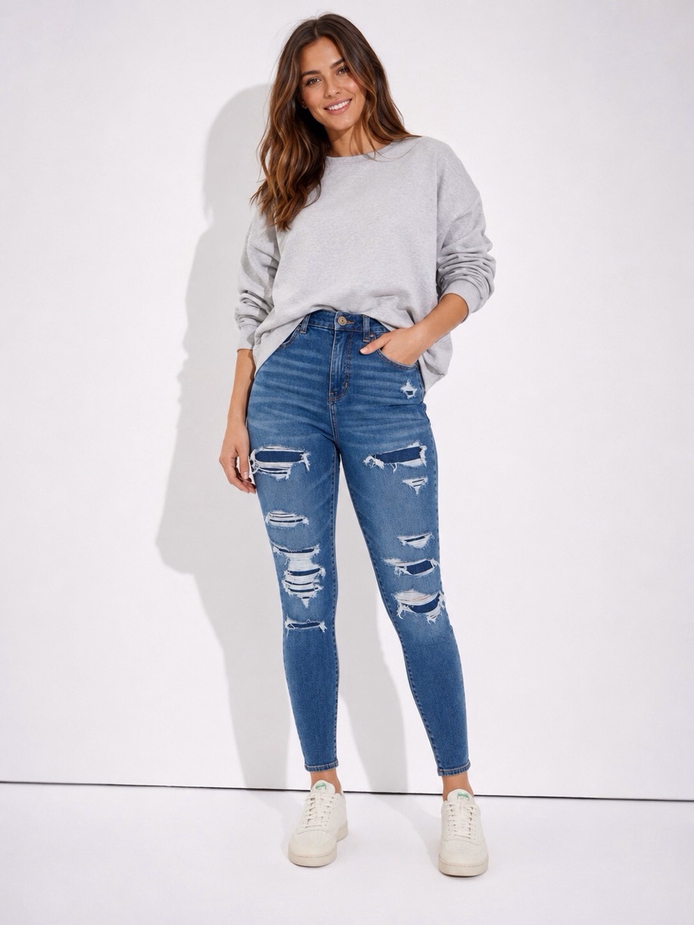 American Eagle 6 Long Curvy Hi-Rise Jeggings Women’s Skinny Jeans Distressed